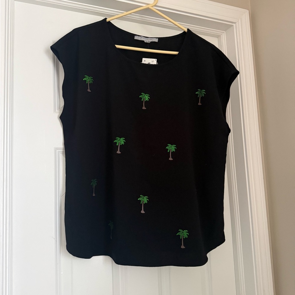 NWT Marc New York Black Top with Green Palm Bedazzled